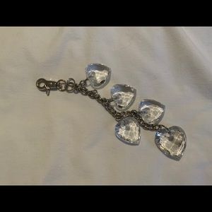 Keychain/bag ornament heart shaped crystals hanging on a thick silver ch…
